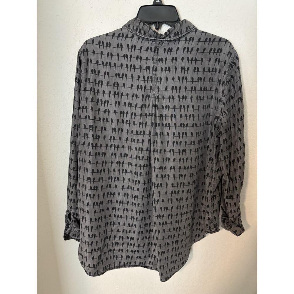 Jane + Delancey Lyocell Bird Print Long Sleeve Roll Tab Button-Up Shirt Top L - Picture 2 of 5